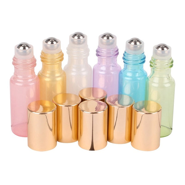 2 Pieces 5ml Empty Colored Glass Roll on Bottles with Stainless Steel Roller Ball for Essential Oils Perfume Refillable Vials 6 Colors U-pick