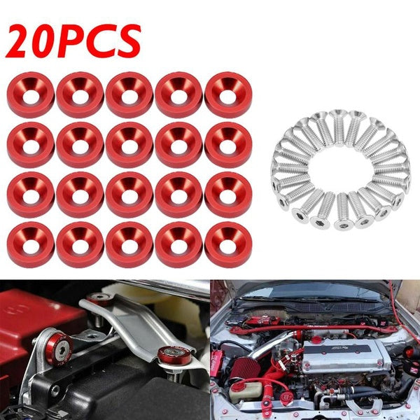 20PCS Car Motorcycle M6 Fender Bumper Washer Bolt Set Aluminum Alloy Engine Bay Screw Kit