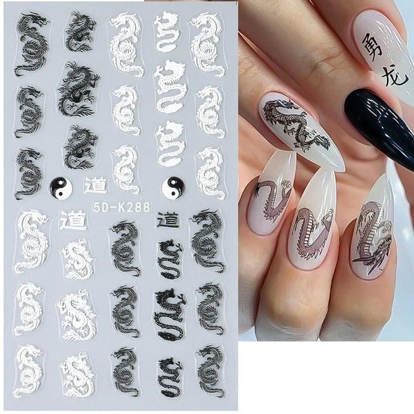 5D Chinese Dragon Design Nail Sticker New Year Nail Art Tattoo Slider Gel Polish Decal Temporary Tattoo Decoration DIY Manicure