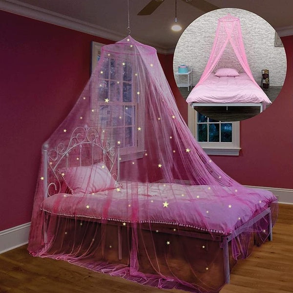 Bed Canopy with Glowing Stars In The Dark, Black Bed Curtains for Baby Crib, Kids Bed & Toddler Bed, Twin, Full & Queen Bed, Mosquito Net Canopy for