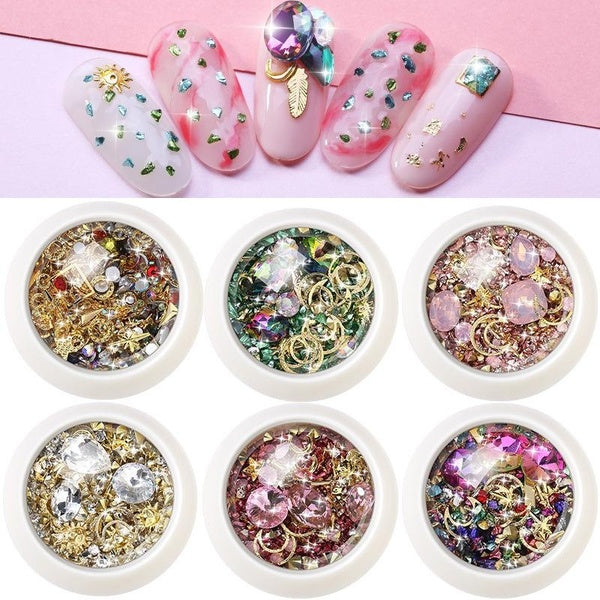 1box Nail Art Crystal Gems-Rivet Mix Caviar Beads Nail Arts Decoration Pink-Red-Clear-Blue Gems Nail Design Supplies DIY 2024