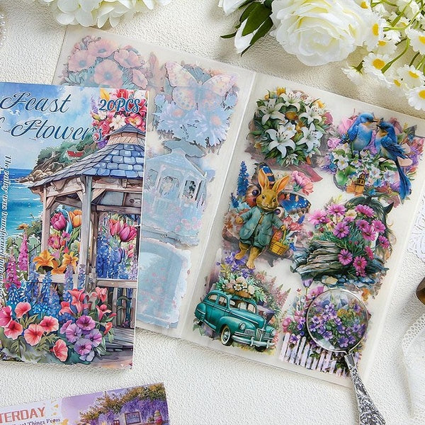 4 Styles 20Sheets Girls & Flowers Series Scrapbooking Stickers Book Perfect for Collage Journaling Craft Handmade Supplies