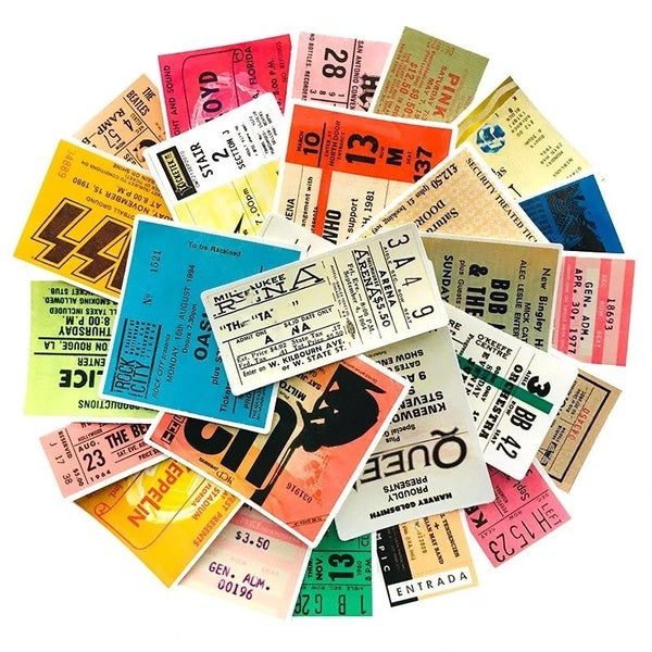 10-52pcs Classic Rock Band Vintage Tickets graffiti Sticker for Laptop Motorcycle Skateboard Luagage guitar Stickers