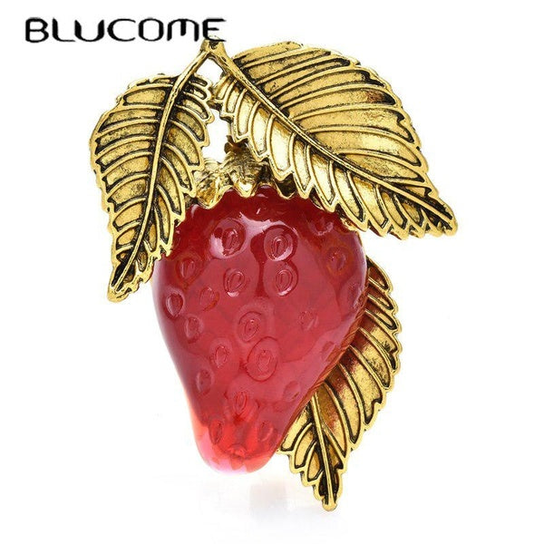 Blucome Resin Strawberry Brooches For Women Lady Charming Fruits Party Casual Brooch Pin Gifts
