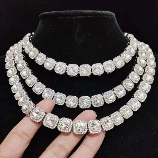 2022 NEW Hip Hop Diamonds 12mm Width Thick Chain Necklace Bracelet Square Chain Iced Out Bling Choker Necklaces for Men Women Fashion Jewelry
