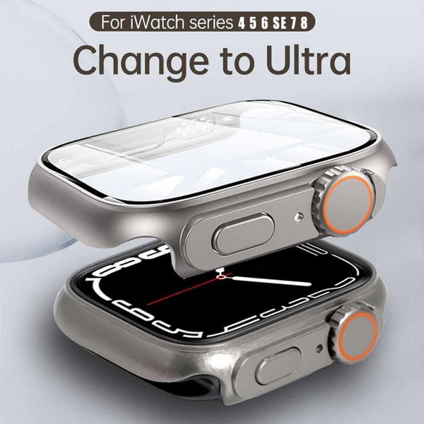 Pc Case with Tempered Glass for Apple Watch 8 7 45mm 41mm For Iwatch Se 6 5 40mm 44mm Upgrade To- Change To Apple Watch Ultra 49mm Screen Protector P
