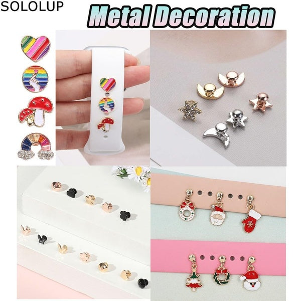 SOLOLUP Silicone-leather Band Accessories Band Metal Diamond Decoration for Apple Watch Ultra Series 8 7 SE 6 5 4 3 2 1-Classic Decoration Fit for Sa Matron Inn