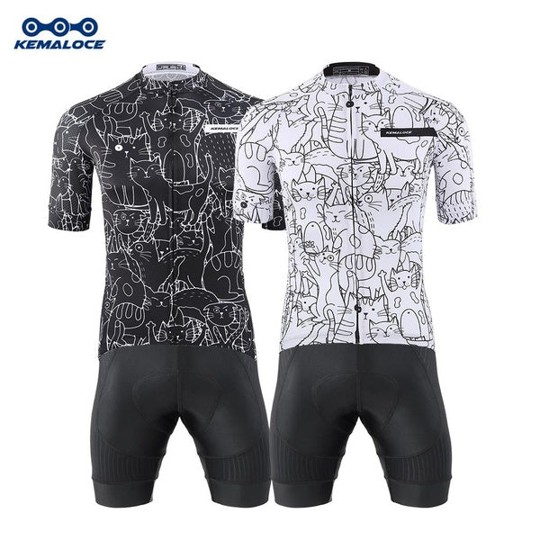 KEMALOCE Black Cartoon Cat Cycling Wear 5D Gel Pad Cycling Jersey Sets Breathable Bicycle Jersey Outdoor Summer Bike Clothes