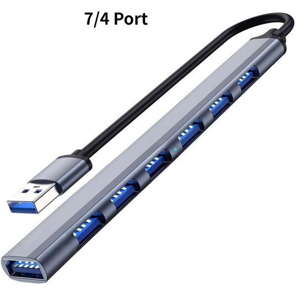 USB Hub 3.0 with 7-4 Ports, Aluminium USB 3.0 Hub USB Splitter USB Extender for for Laptop, PC, MacBook, Mac Pro, Mac Mini, iMac, Surface Pro and Mor
