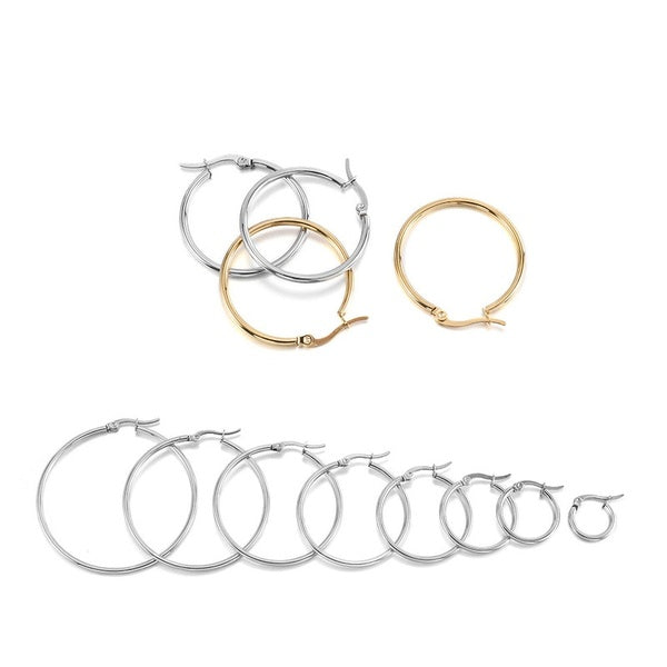 10pcs Gold Stainless Steel Earrings 15-50mm Loop Earrings Hoops Open Earring Hooks Base Ear Ring Diy Jewelry Findings Accessori