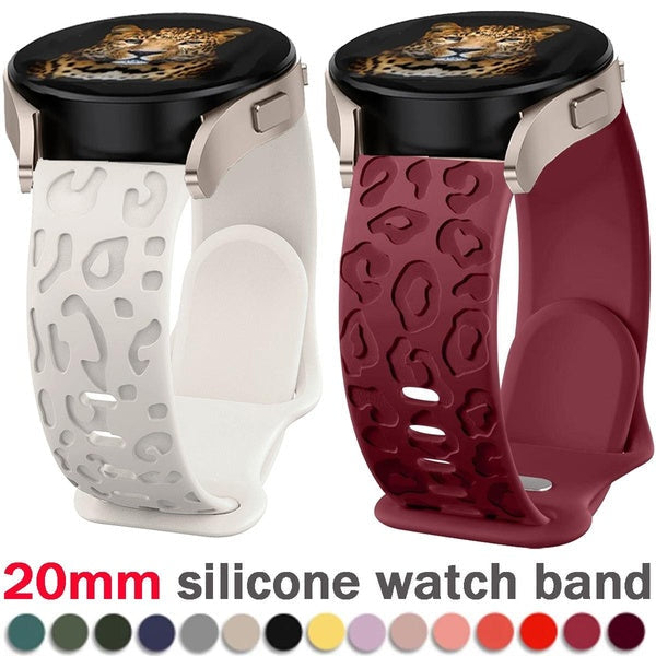 20mm Engraved Silicone Strap for Samsung Galaxy Watch 6 Classic 43mm 47mm 3 41mm 4 5 6 40mm 44mm 5 Pro 45mm 4 Classic 42mm 46mm Leopard Accessories B Matron Inn