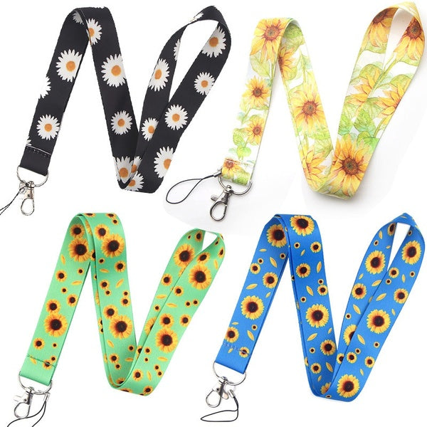Nouveau tournesol marguerite clé lanière tour de cou lanières porte-clés porte-carte d'identité passe accrocher corde lariat lanière cadeaux