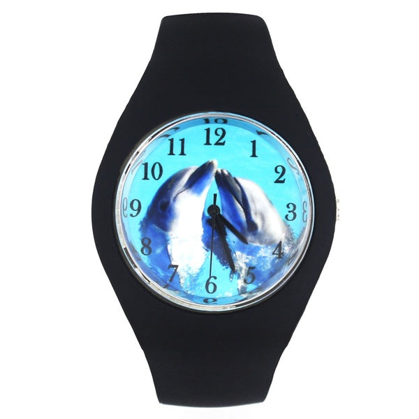 Dolphin Show Aquarium Fish Animal Pattern Fashion Women Men Sport Silicone Strap Analog Quartz Wrist Watch