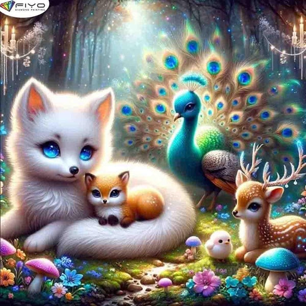 FIYO Peacock and Fox DIY 5D Diamond Painting Full Drill with Number Kits Home and Kitchen Fashion Mosaic Diamond Painting Canvas Wall Decoration Gift