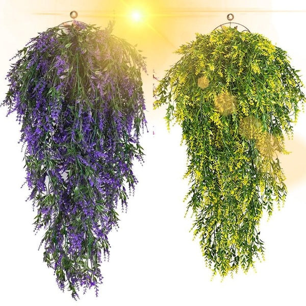 1-2-3-4-5-6-7pcs Hanging Plants Artificial Lavender Plants, Outdoor Indoor Fake Flowers Hanging Flowers Vines Plastic Shrubs Plants Greenery for Hom
