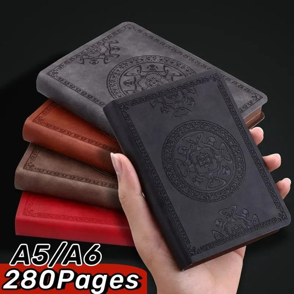 A6-A5 280Pages Retro Style Pocket Type Mini Notebook Artificial PU Leather Writing Book Portable Notepad Office Bookkeeping