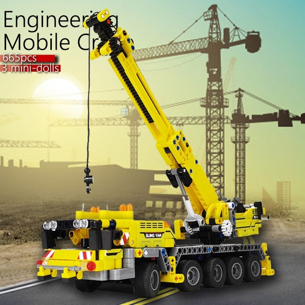 New Engineering Mobile Crane Vehicle Model Building Block Brick Educational Assembly Toy Children Boy Christmas Gift