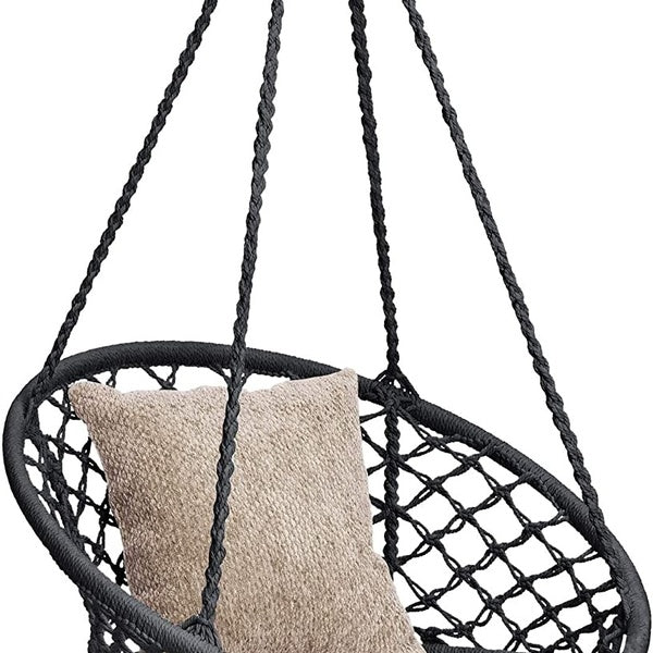 Handwoven Cotton Macrame Hammock Hanging Chair Swing for Indoor & Outdoor Use w-Backrest