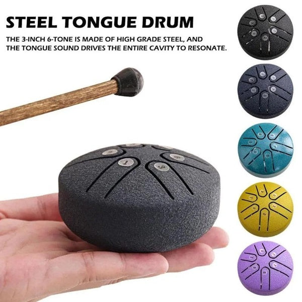 Mini Steel Drums 3 Inch 6 Notes Steel Tongue Drum Worry-free Drum Musical Instruments Hand Drums with Drum Mallets and Music Book for Teens Adults Be
