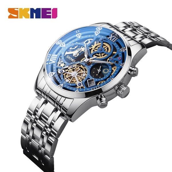 SKMEI luxe en acier inoxydable Quartz montre pour hommes importation japon mouvement à Quartz homme montre-bracelet évider conception étanche mâle ho