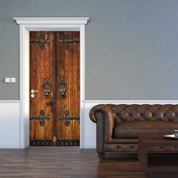 Custom Size Retro Wood Door Pattern Mural For Bedroom Door Self-adhesive Wallpaper on The Door Waterproof Living Room Home Decorations Decal