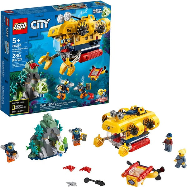 LEGO City Ocean Exploration Submarine 60264, with Toy Submarine, Coral Reef Setting, Underwater Drone, Glow in The Dark Anglerfish Figure and 4 Explo