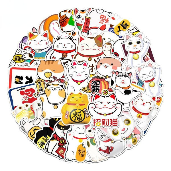 10-50Pcs Lucky Cat Sticker Fortune Cat Cute Beckoning Cat Graffiti Kids Toy Skateboard Car Motorcycle Bicycle Sticker Decals