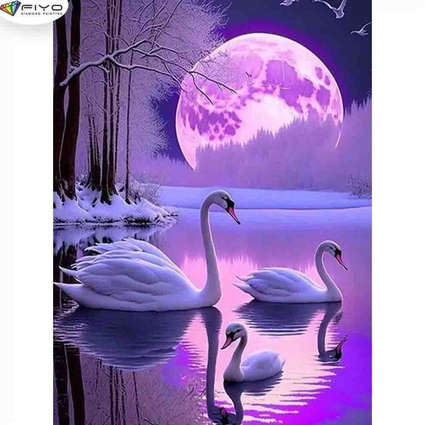 FIYO Swan DIY 5D Diamond Painting Full Drill with Number Kits Maison et Cuisine Mode Mosaïque Diamant Peinture Toile Décoration Murale Cadeau Artisan
