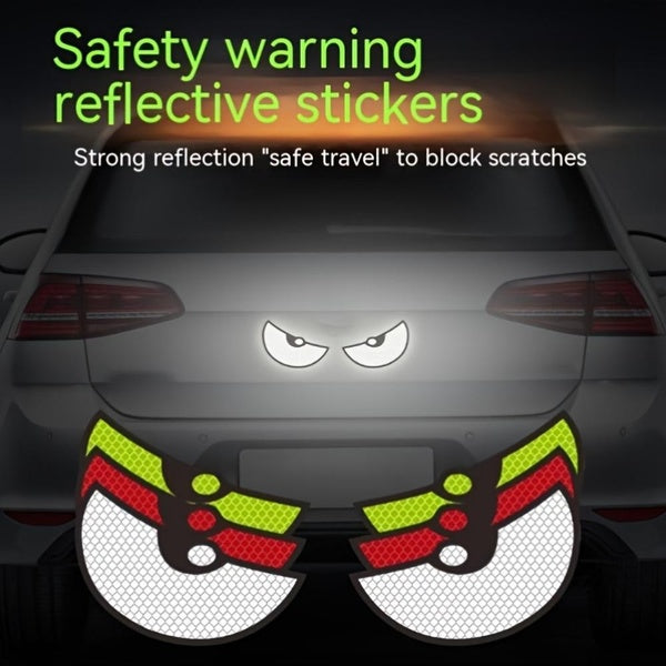 2pcs-Set Car Stickers Eye Night Safety Driving Reflective Cute Caution Decal, Motorcycle Helmet Stickers Decals for Bumpers, Window, Laptop, Wall Ref