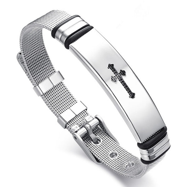Steampunk Jewelry Silver 316L Stainless Titanium Steel & Silicone Adjustable Mens Women Fashion Retro Cross Cuff Bangle New Elegant Vintage Punk Wris