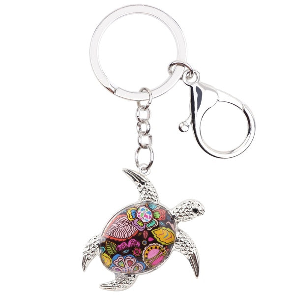 Émail alliage Floral océan tortue tortue porte-clés Animal de mer porte-clés bijoux pour femmes filles sac à main sac à main charme cadeau accessoire