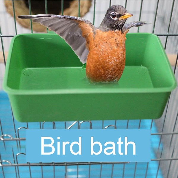 Bird Water Bath Tub Bird Food Bowl Plastic Non-automatic Pet Bird Bowl Parrots Parakeet Birdbath Cage Hanging Bird Toys