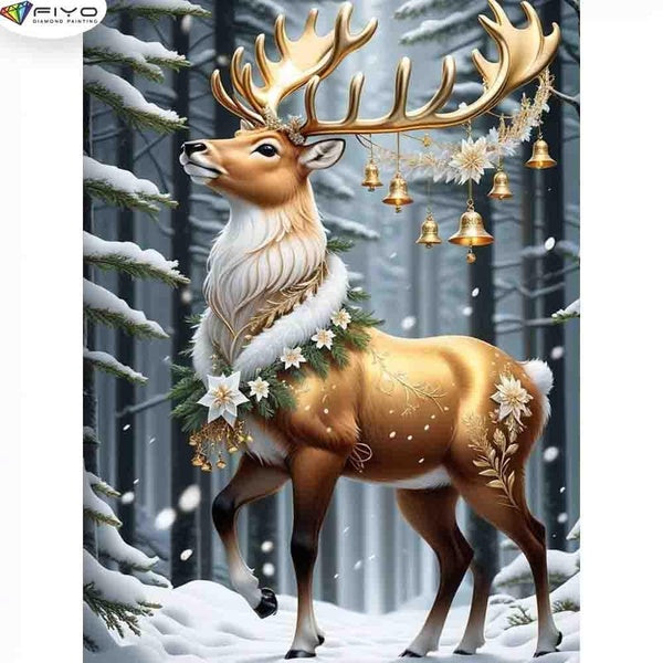 FIYO Elk DIY 5D Diamond Painting Full Drill with Number Kits Home and Kitchen Fashion Mosaic Diamond Painting Canvas Wall Decoration Gift Crafts for