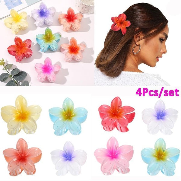 4Pcs New Hair Clips Girls Colorful Elegant Flower Shape Hair Claws Plastic Women Hair Clip Hair Accessories Fashion Claw Clip Matron Inn