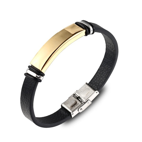 2021 mode doré en acier inoxydable Bracelet en cuir charme rétro titane acier lisse Bracelet pour hommes accessoires Pulsera