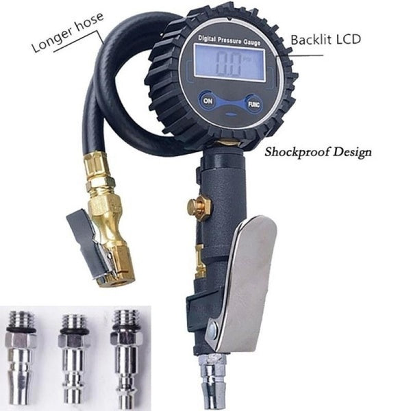 New Digital Tire Inflator with Pressure Gauge Air Chuck for Truck-Car-Bike (No Battery)