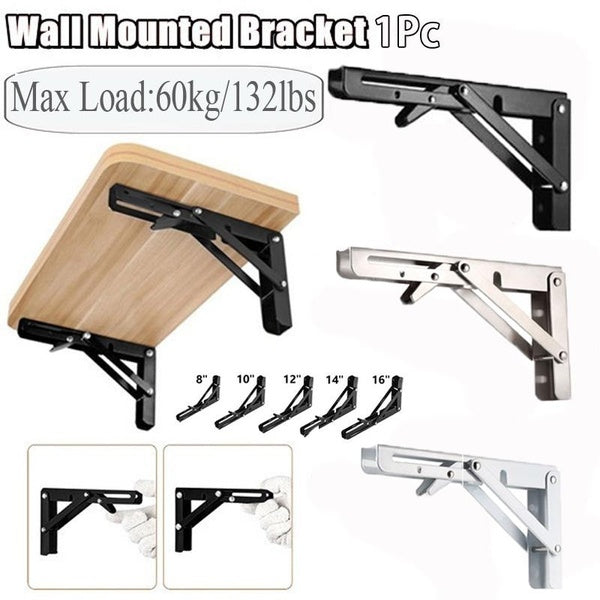 1pc White-Black-Silver Folding Bracket 8"-10"-12"-14"-16" for Shelf Table Desk Wall Mounted Support Collapsible Long Release Arm Space Saving Carbon