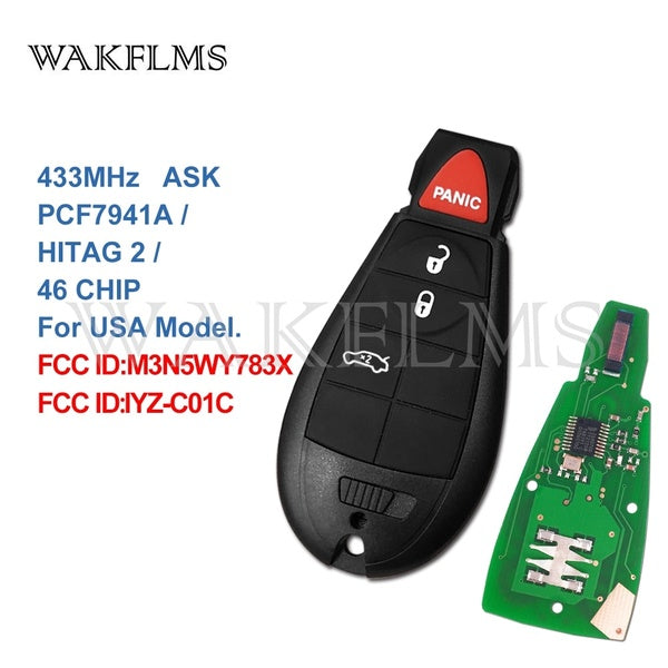 4btns Fobik Remote Car Key 433MHz For Chrysler Dodge 300 Charger Magnum PCF7941A HITAG 2 46 Chip M3N5WY783X IYZ-C01C USA Model