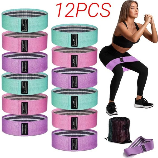 12 pièces bandes de résistance en tissu pour les jambes et les fesses, bandes de boucle d'exercice en tissu yoga, pilates, rééducation, fitness et en