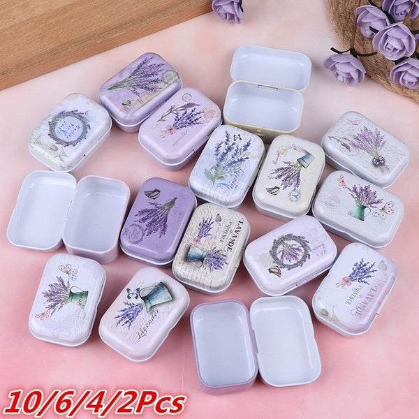 10-6-4-2Pcs Lavender Mini Tin Box Sealed Jar Packing Boxes Jewelry Candy Box Small Storage Random Color