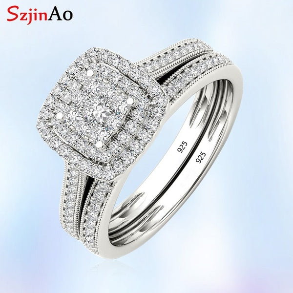 Szjinao Diamond Engagement Ring Bridal Set Wedding Couple Rings For Women With Paved Micro Lab Diamond Luxury Platinum Jewellery