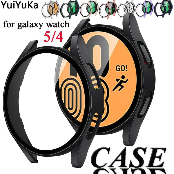 YuiYuKa Tempered Glass with Hard PC Case for Samsung galaxy watch 5 4 40mm 44mm Watch 5 LTE 44mm 5 pro 45mm all-around Screen protector cover for gal