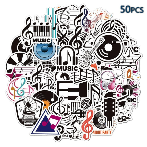 50Pcs Trendy Music Stickers Musical Symbol Stickers Decals for Guitar Laptop Water Bottle Phone Scrapbook, Cute Waterproof Vinyl Stickers Pack