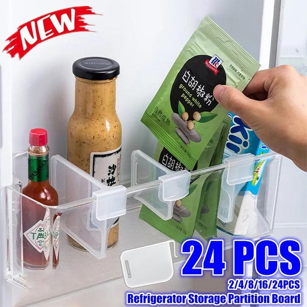 2-4-8-16-24pcs Refrigerator Storage Partition Board Retractable Plastic Divider Storage Splint Kitchen Bottle Can Shelf Organizer