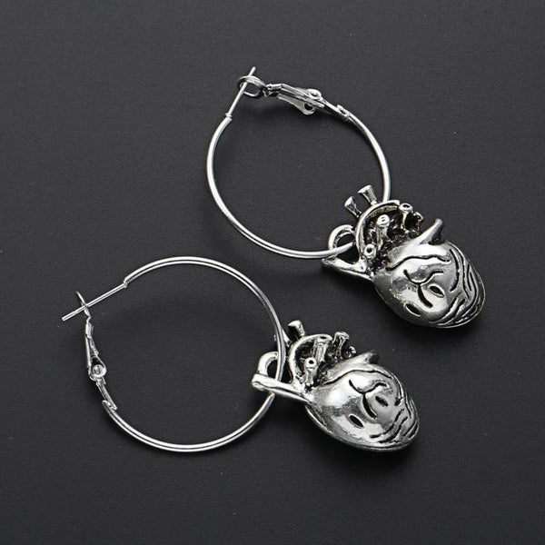 1Pair Gothic Dark Style 3D Heart Organ Hoop Earrings Anatomy Human Eardrop For Women Rock Punk Goth Jewellery Alternative Girl Gifts