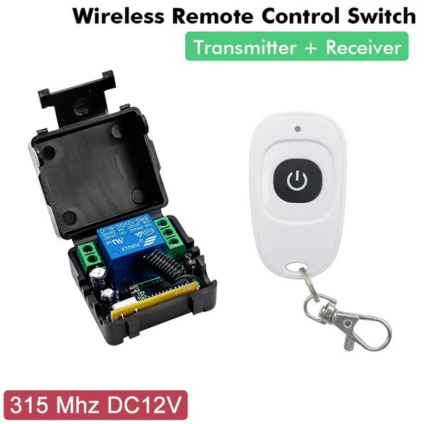 Wireless RF Remote Control Switch DC12V 10A Relay Receiver + 315Mhz Transmitter Set for Lights Garage Door Household Appliances