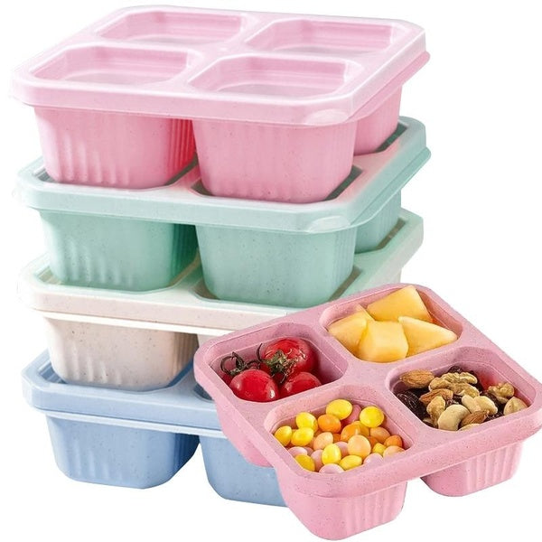 Boîte à collation 1-2-3-4 pièces, boîte à déjeuner réutilisable, récipient de préparation de repas à 4 compartiments, enfants adultes, boîtes de stoc