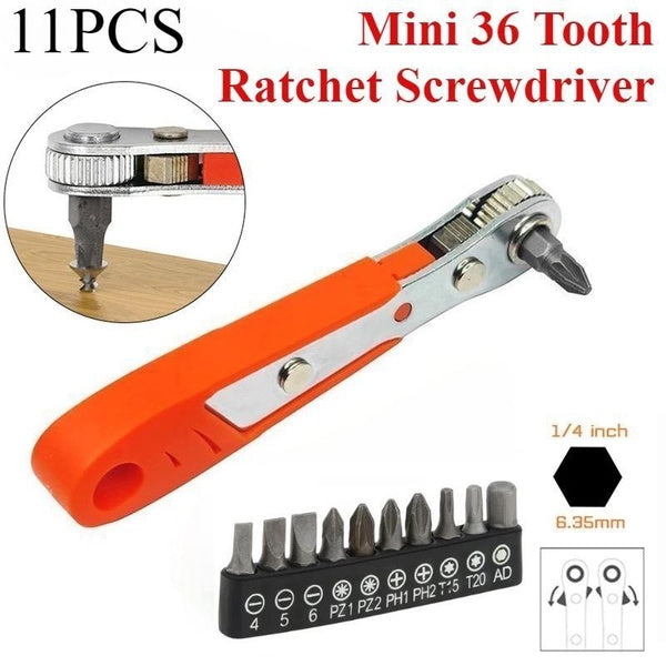11Pcs-Set Mini 36 Teeth Ratchet Screwdriver 1-4 Hex Adjustable Quick Lock Socket Handle Repair Hand Tools