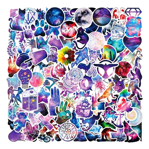 （10-25-50-105pcs） Artistic originality cartoon starry sky stickers Galaxy graffiti luggage stickers notebook stickers motorcyclists diary stickers