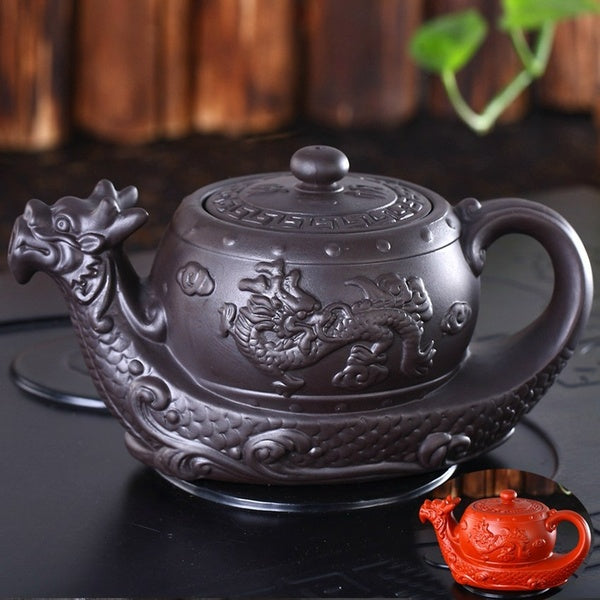 Chinese Style Teapot Dragon-boat Tea Pot Big Capacity 400 ML Purple Clay Tea Set Kung Fu Teapot